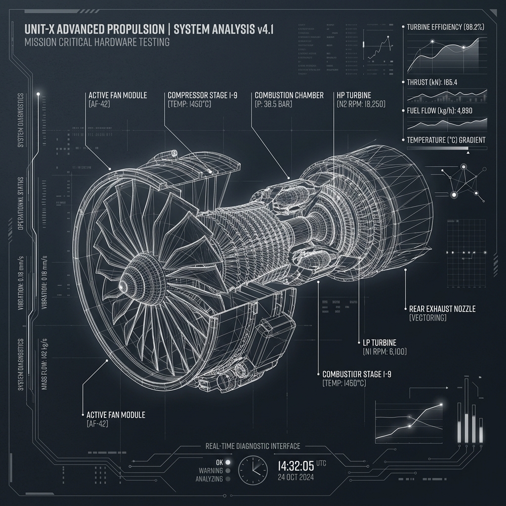 Futuristic 3D wireframe diagram of a complex hardware sensor rendering telemetry data