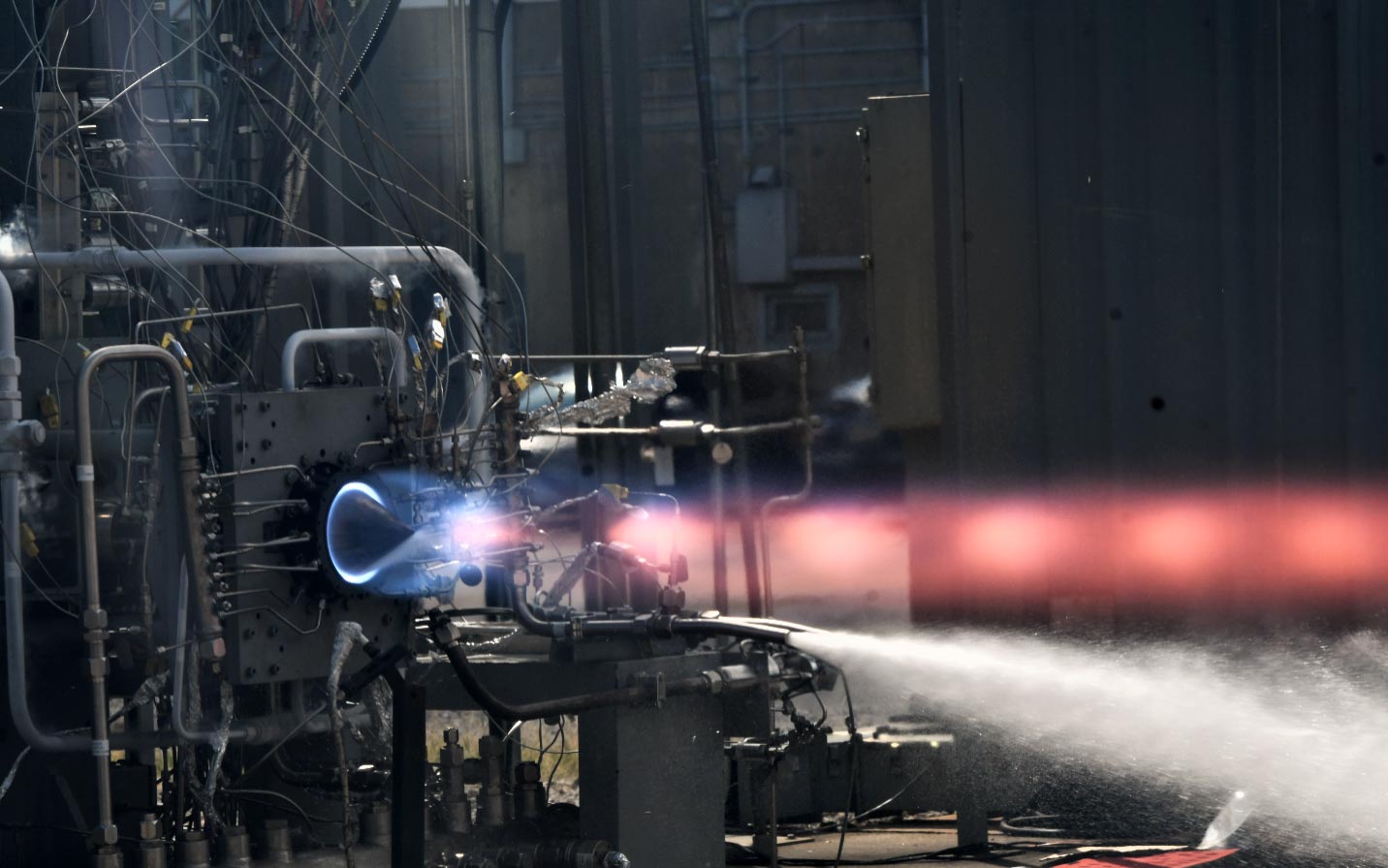 Rocket propulsion test stand with engine firing